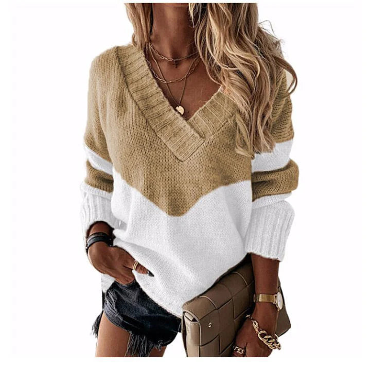 Panterprint V Hals Trui voor Dames Trendy Gebreide Pullover