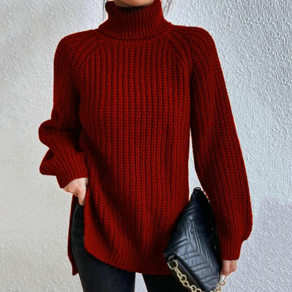 Dikke Gebreide Coltrui Pullover Met Ontspannen Pasvorm Dames