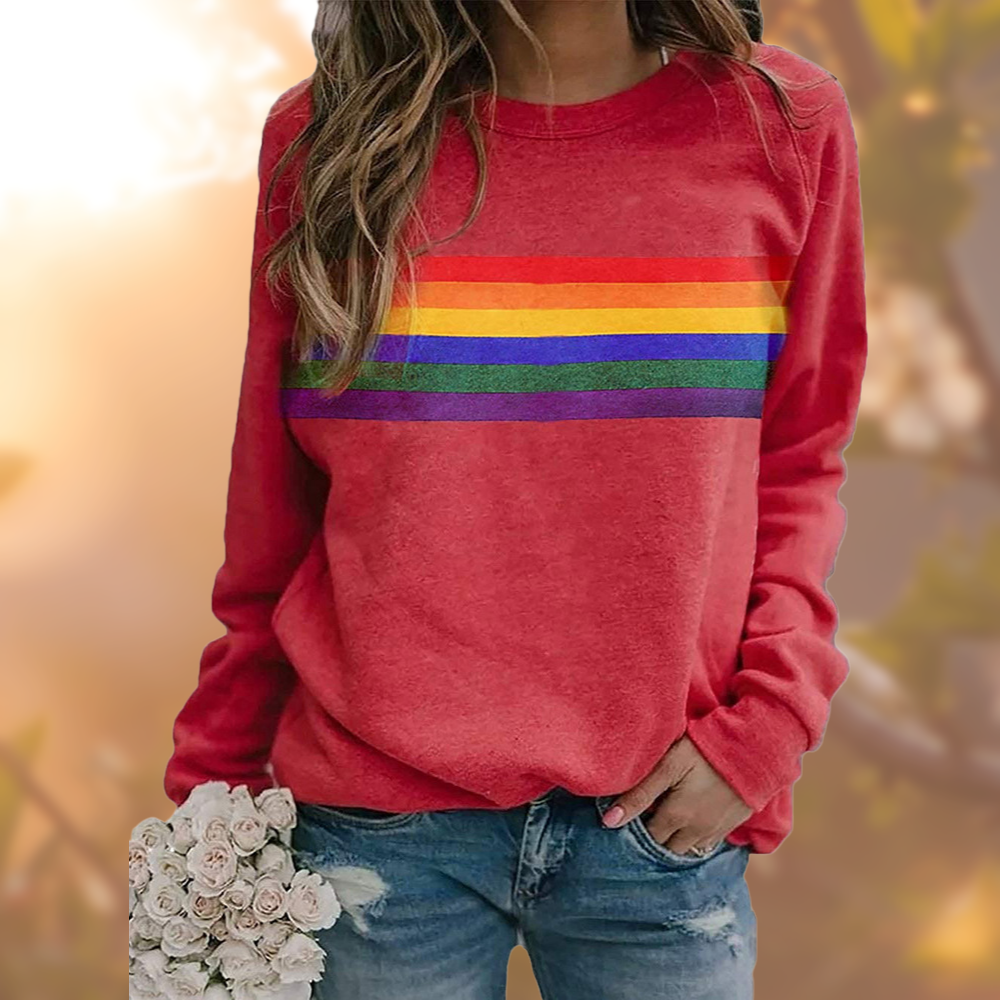 Casual Pullover Met Regenboog Streep Design Voor Dames