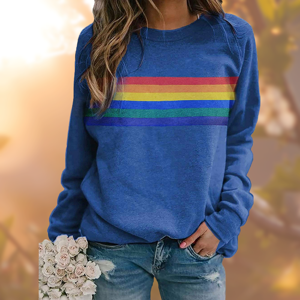 Casual Pullover Met Regenboog Streep Design Voor Dames