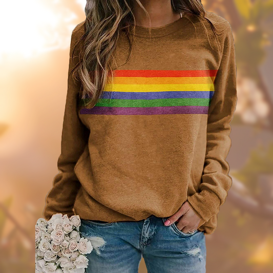 Casual Pullover Met Regenboog Streep Design Voor Dames