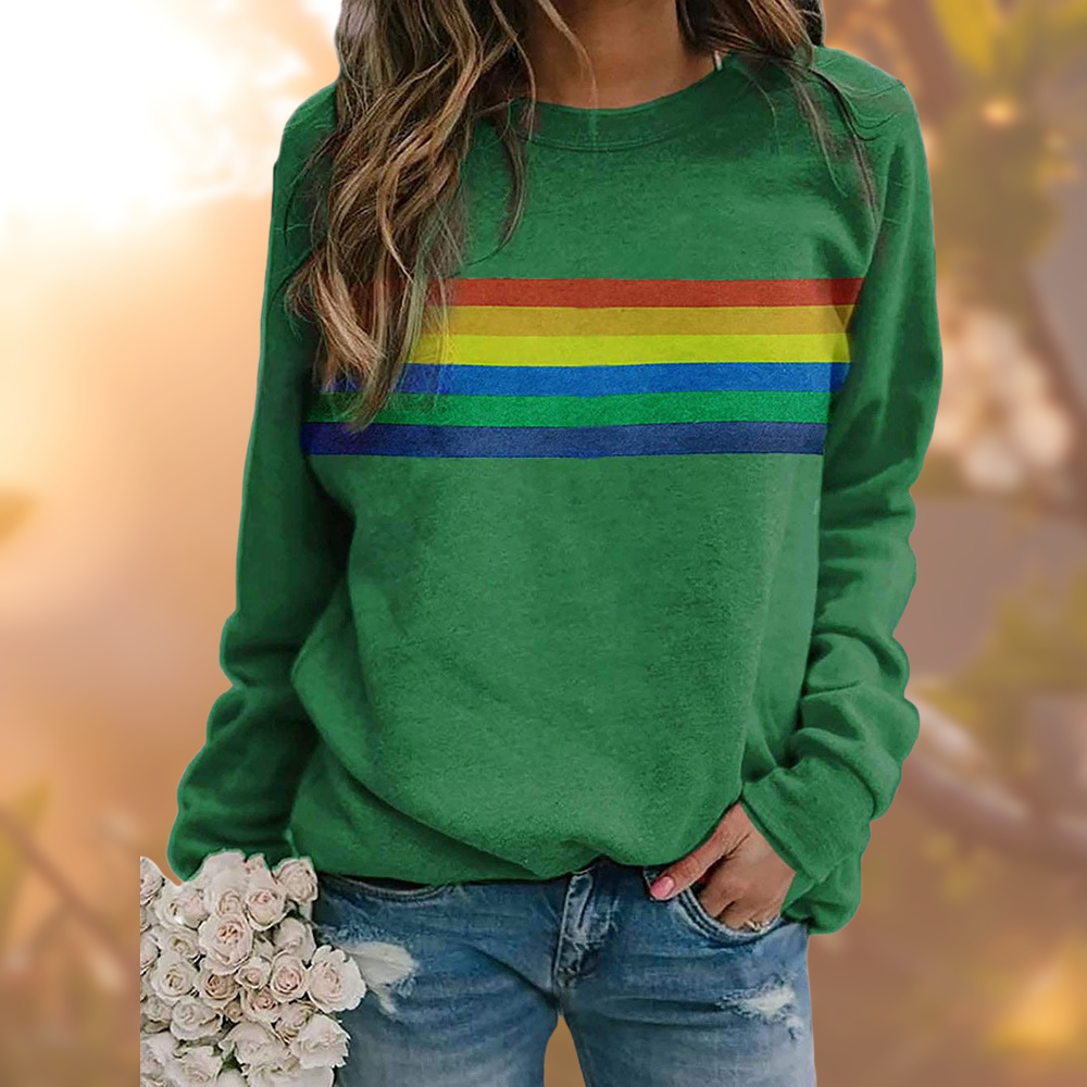 Casual Pullover Met Regenboog Streep Design Voor Dames