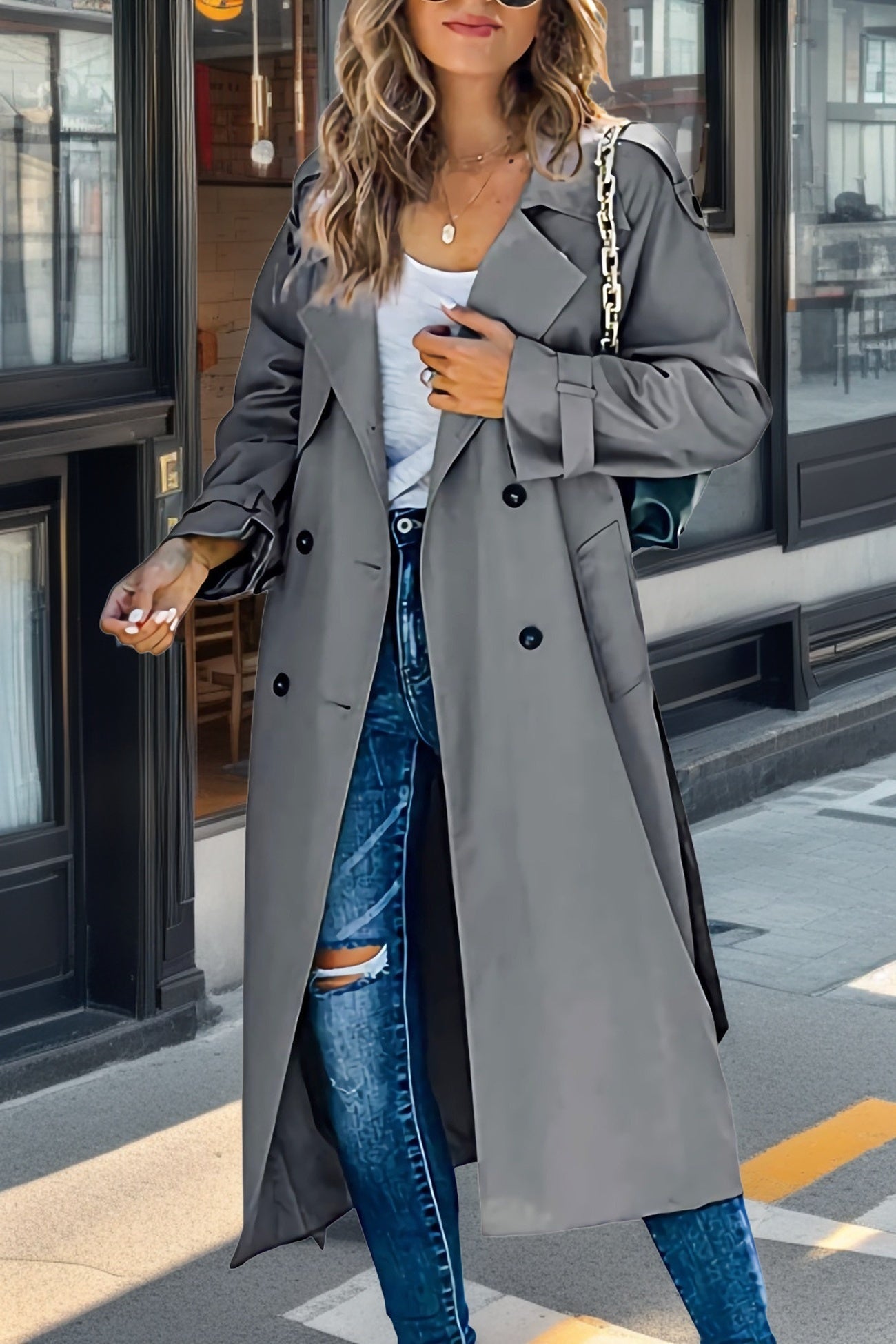 Stijlvolle Lange Trenchcoat Met Knopen Voor Dames