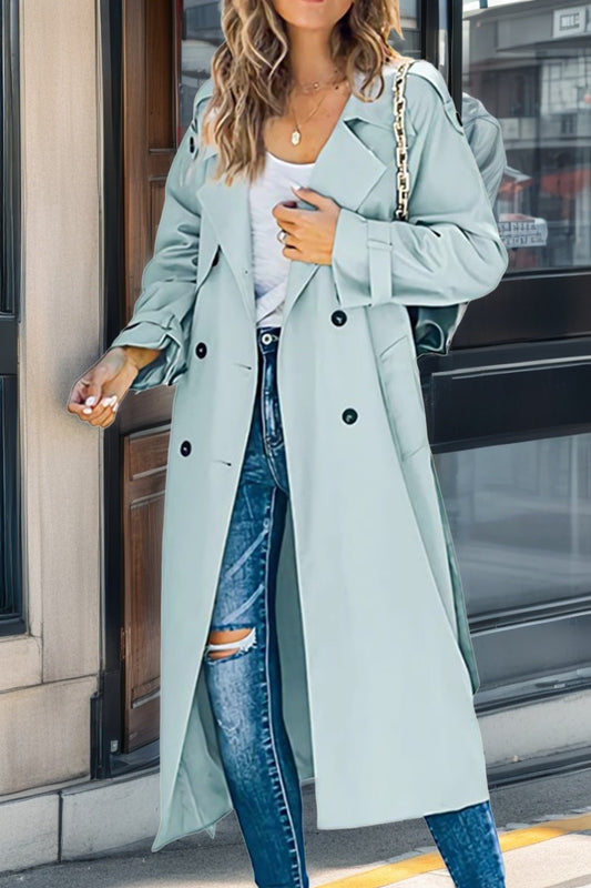 Stijlvolle Lange Trenchcoat Met Knopen Voor Dames