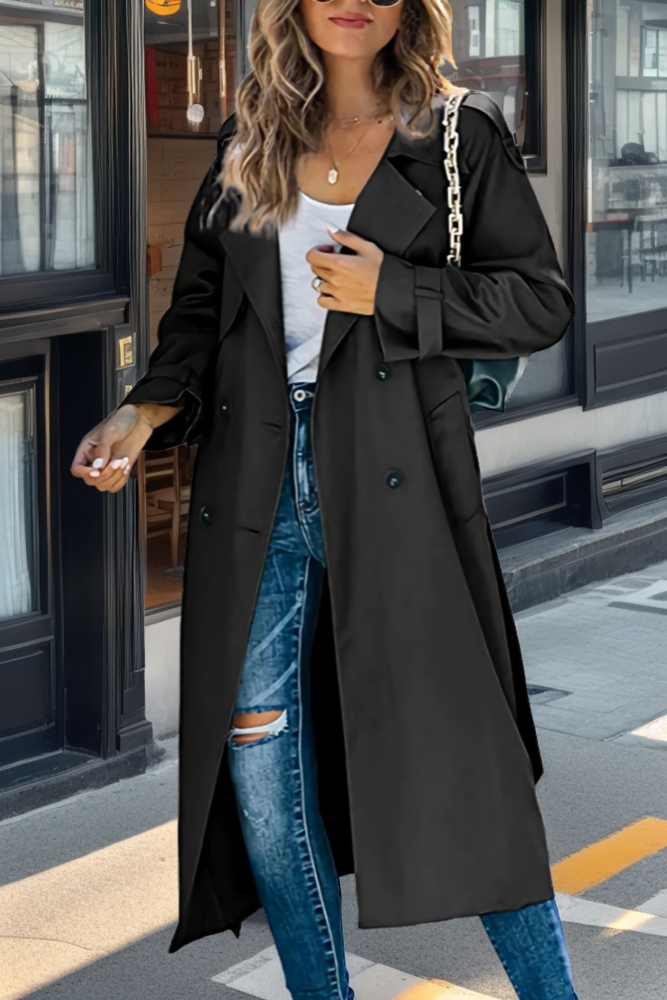 Stijlvolle Lange Trenchcoat Met Knopen Voor Dames
