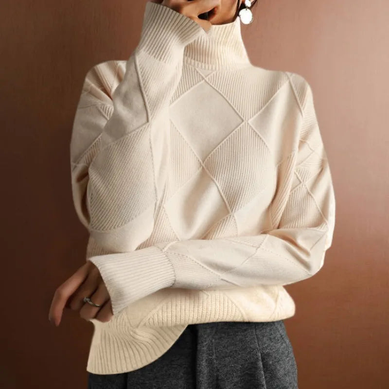 Coltrui Hoge Hals Gebreide Trui Stijlvolle Geometrische Pullover Dames