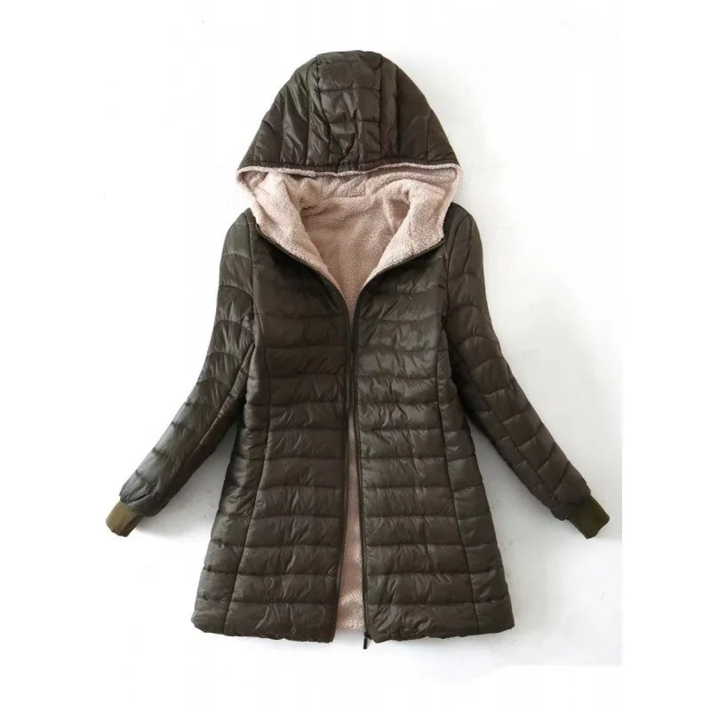 Lange Pufferjas Met Capuchon En Fleece Binnenvoering Dames