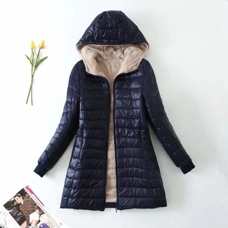 Lange Pufferjas Met Capuchon En Fleece Binnenvoering Dames