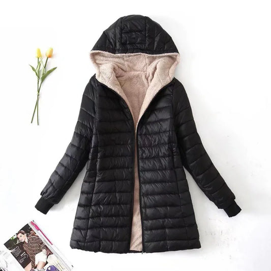 Lange Pufferjas Met Capuchon En Fleece Binnenvoering Dames