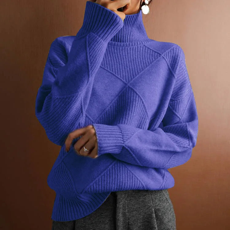 Coltrui Hoge Hals Gebreide Trui Stijlvolle Geometrische Pullover Dames
