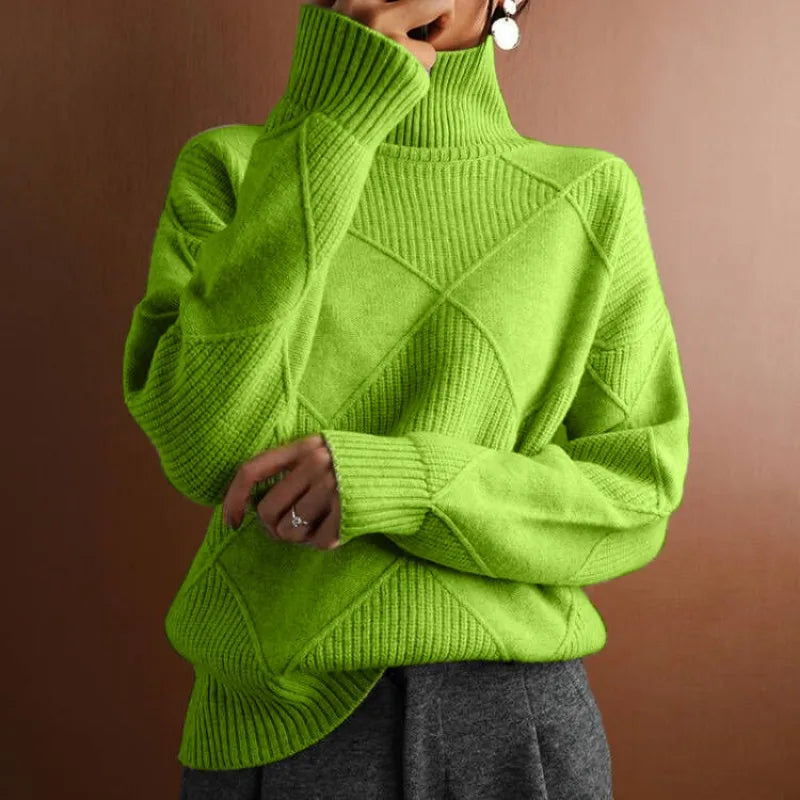Coltrui Hoge Hals Gebreide Trui Stijlvolle Geometrische Pullover Dames