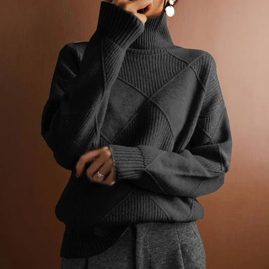 Coltrui Hoge Hals Gebreide Trui Stijlvolle Geometrische Pullover Dames