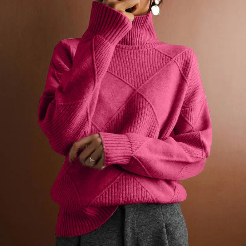 Coltrui Hoge Hals Gebreide Trui Stijlvolle Geometrische Pullover Dames