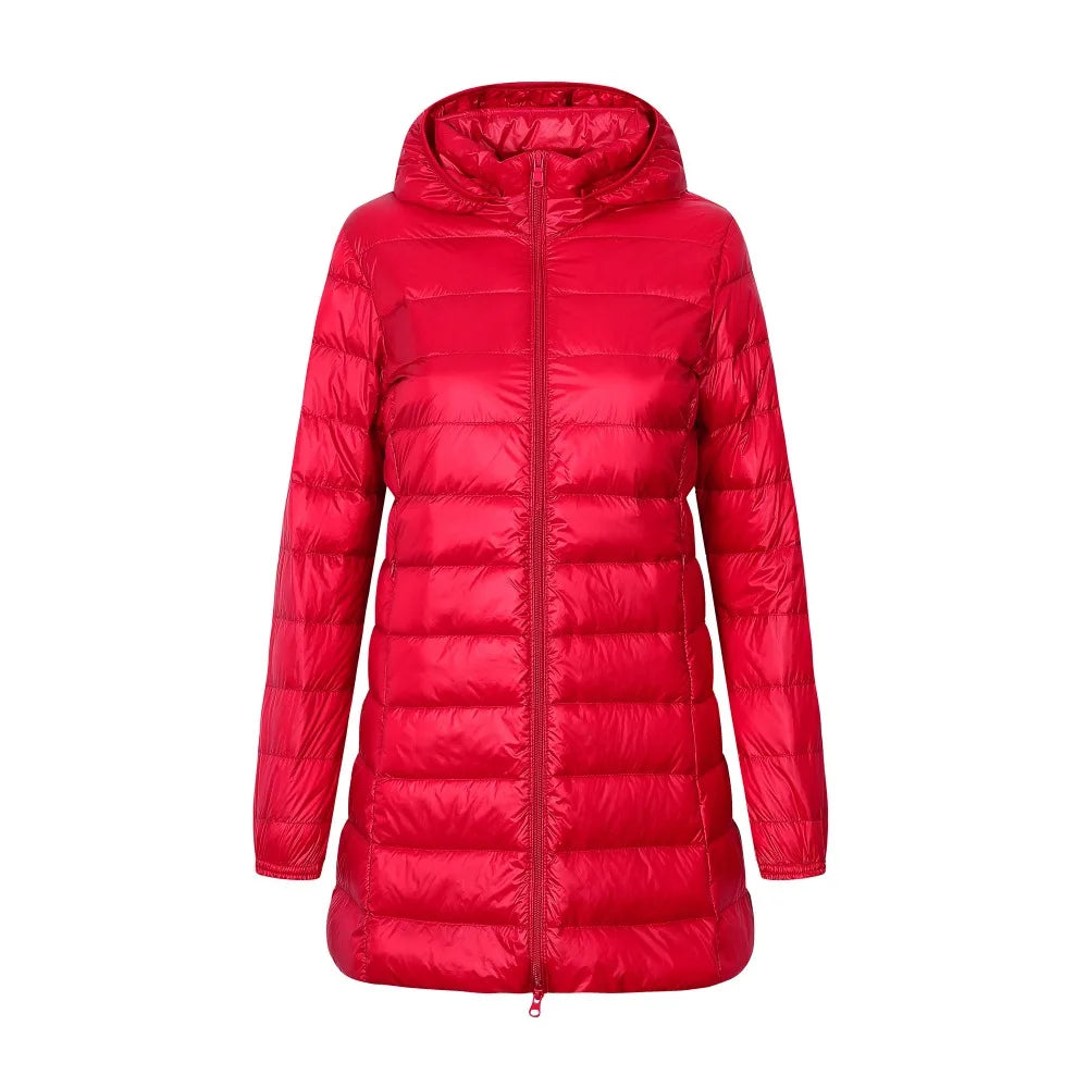 Lange Pufferjas Met Capuchon En Gewatteerd Ritsontwerp Dames