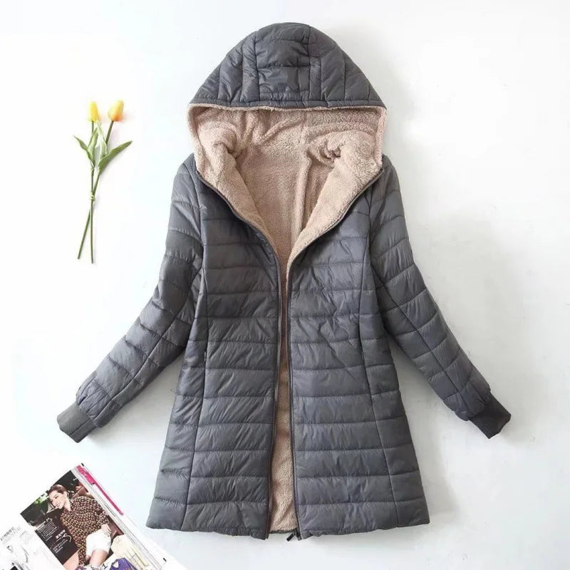 Lange Pufferjas Met Capuchon En Fleece Binnenvoering Dames