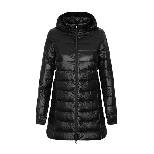 Lange Pufferjas Met Capuchon En Gewatteerd Ritsontwerp Dames