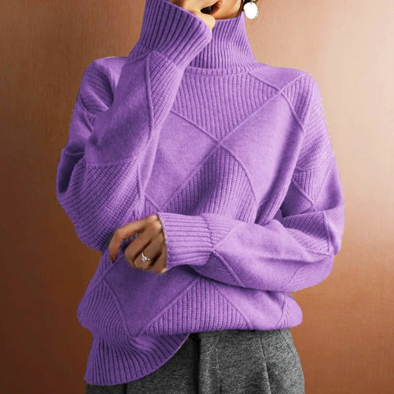 Coltrui Hoge Hals Gebreide Trui Stijlvolle Geometrische Pullover Dames