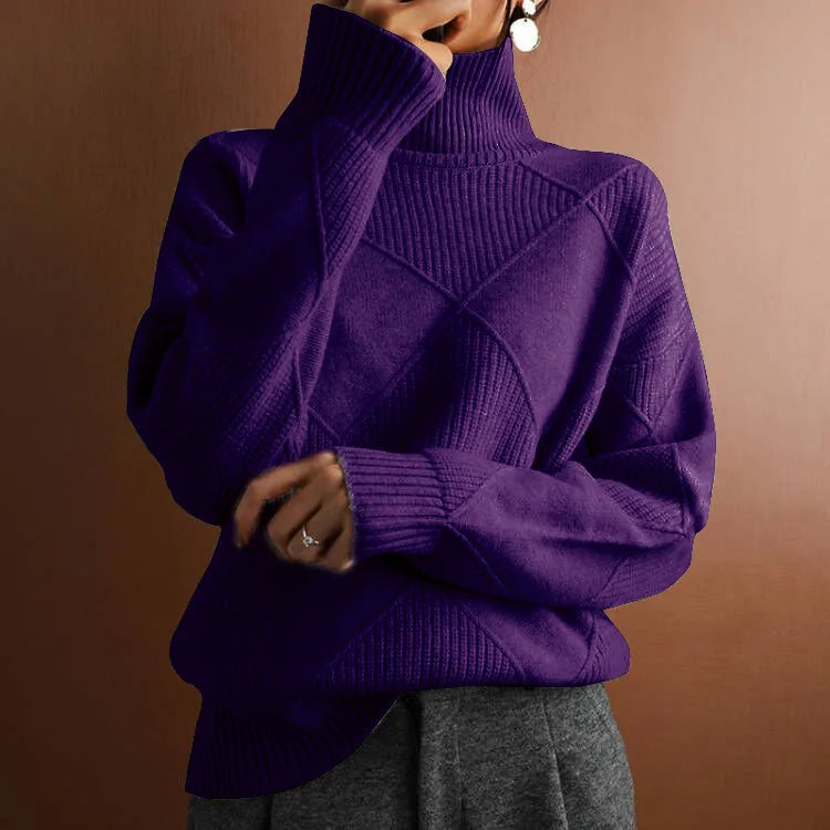 Coltrui Hoge Hals Gebreide Trui Stijlvolle Geometrische Pullover Dames