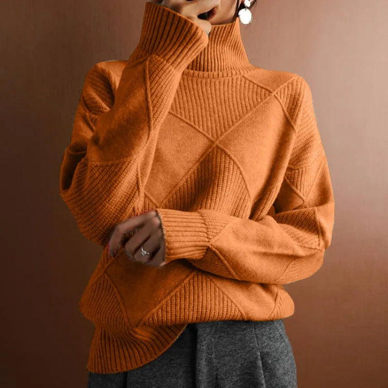 Coltrui Hoge Hals Gebreide Trui Stijlvolle Geometrische Pullover Dames