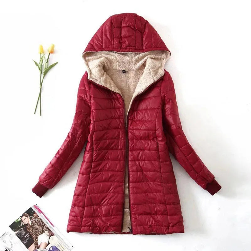 Lange Pufferjas Met Capuchon En Fleece Binnenvoering Dames