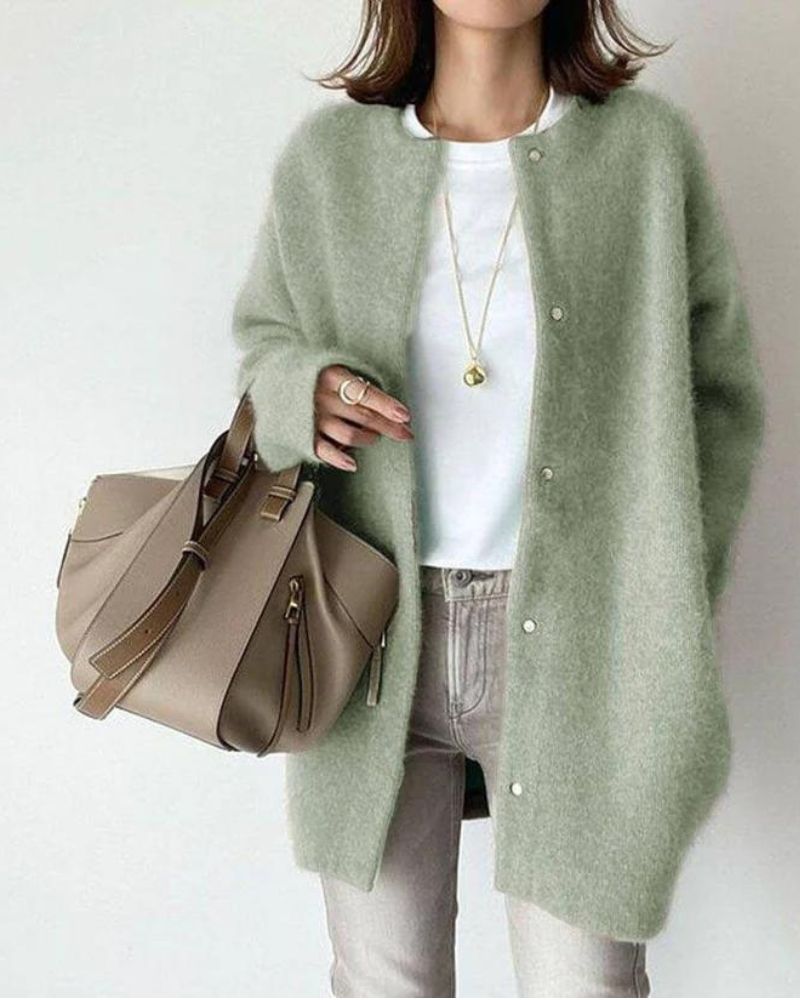 Lange Oversized Gebreid Vest Casual Knopen Trui Dames