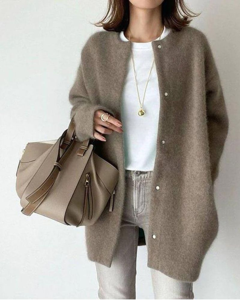 Lange Oversized Gebreid Vest Casual Knopen Trui Dames