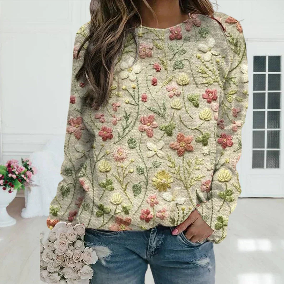 Stijlvol Sweatshirt Met Bloemen Borduurwerk Voor Dames