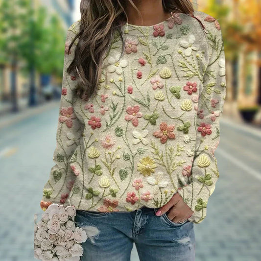 Stijlvol Sweatshirt Met Bloemen Borduurwerk Voor Dames