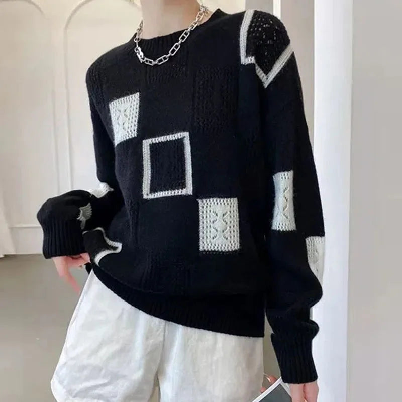 Dames Stijlvolle Gebreide Trui Trendy Blok Design Pullover