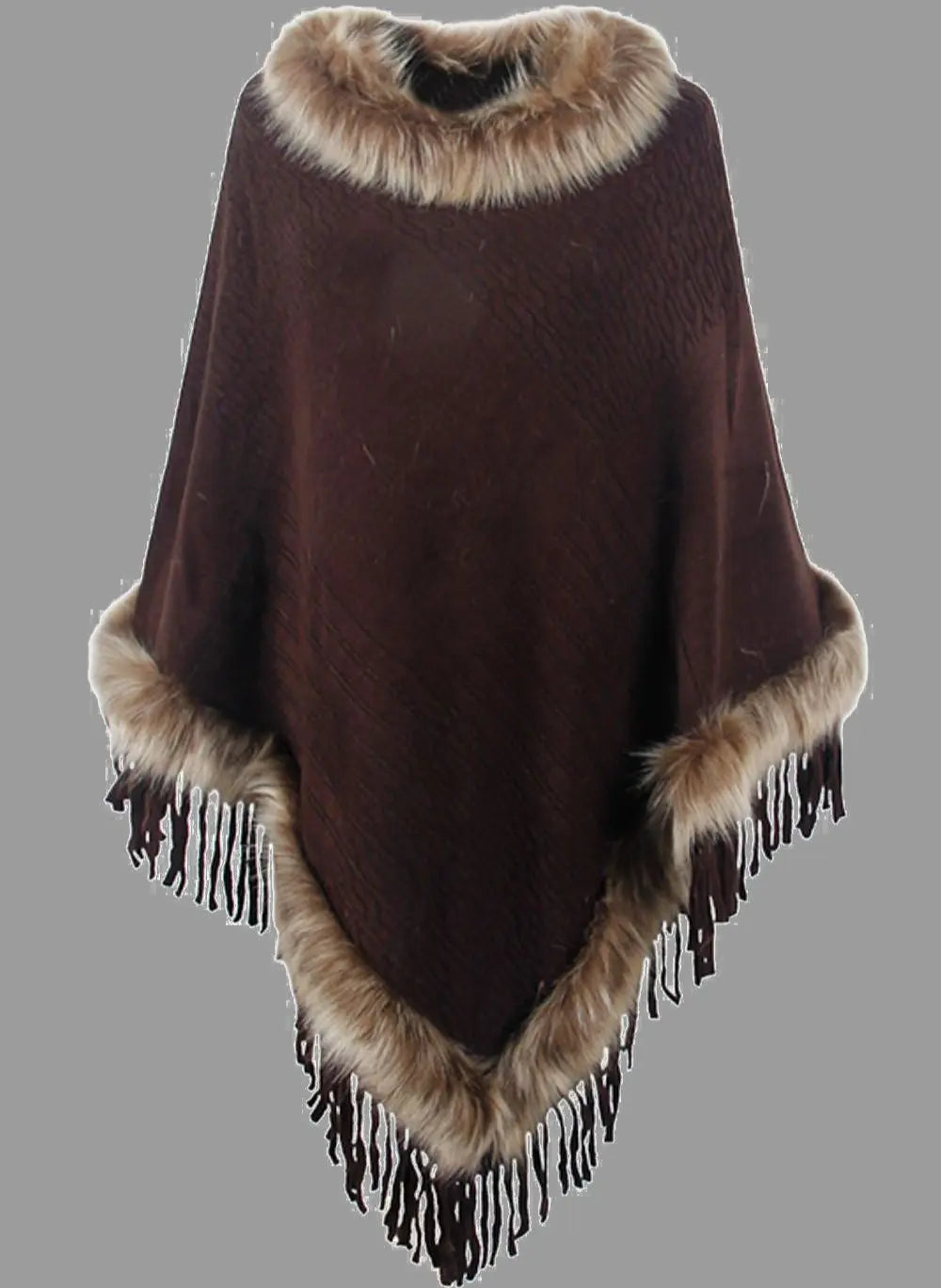 Chique Gebreide Winterponcho met Imitatiebont voor Dames