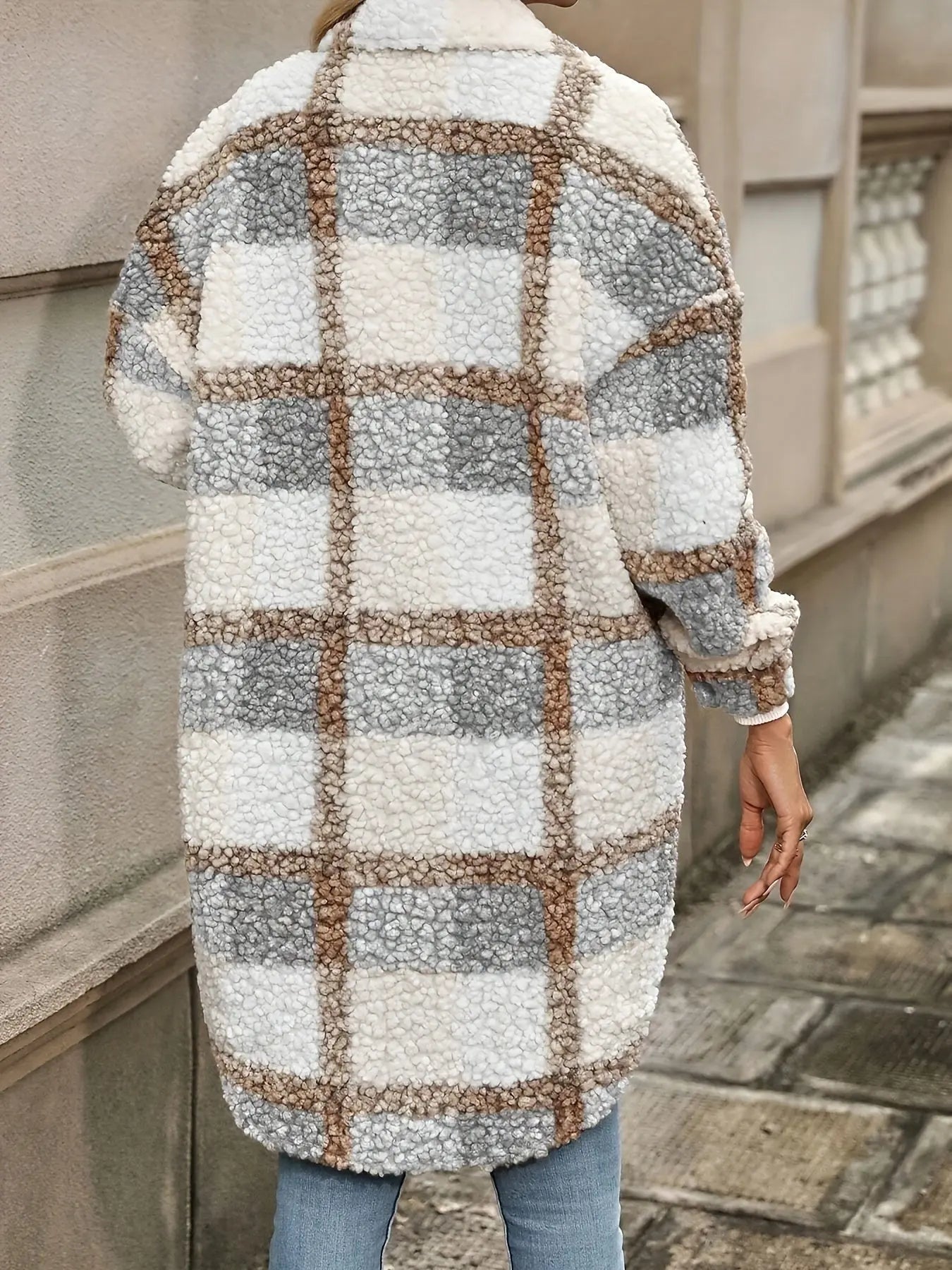 Geruite Fleece Winterjas Gezellige Streetwear Stijl voor Dames