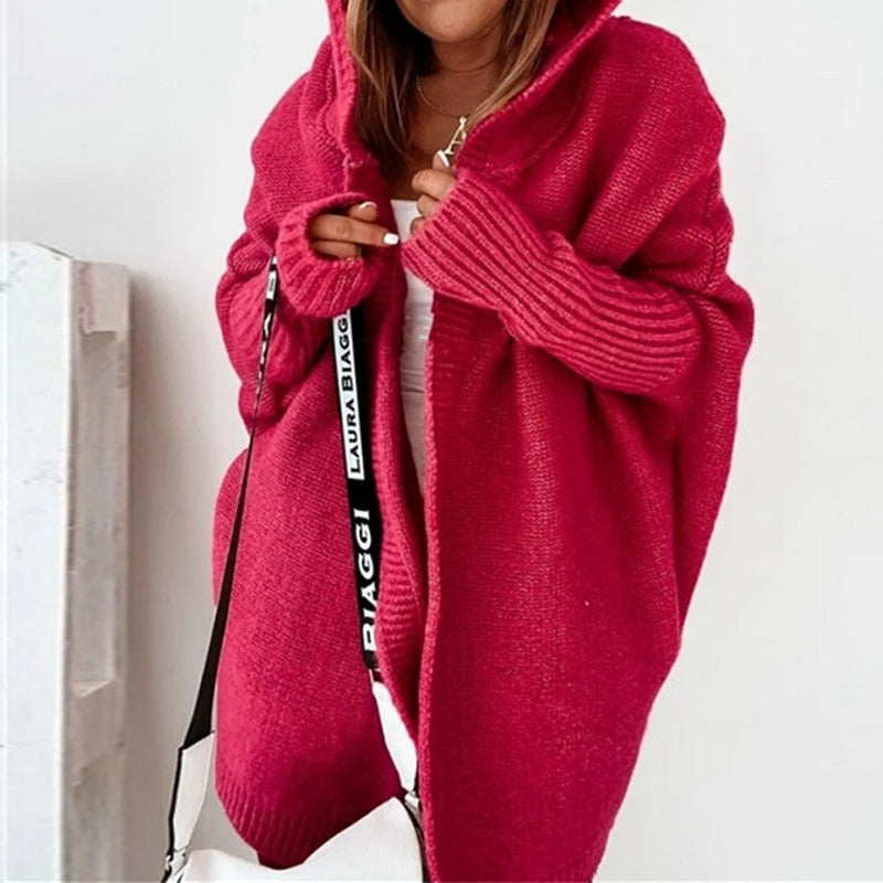 Lange Gebreide Vest met Capuchon Oversized Open Voorzijde Trui Dames