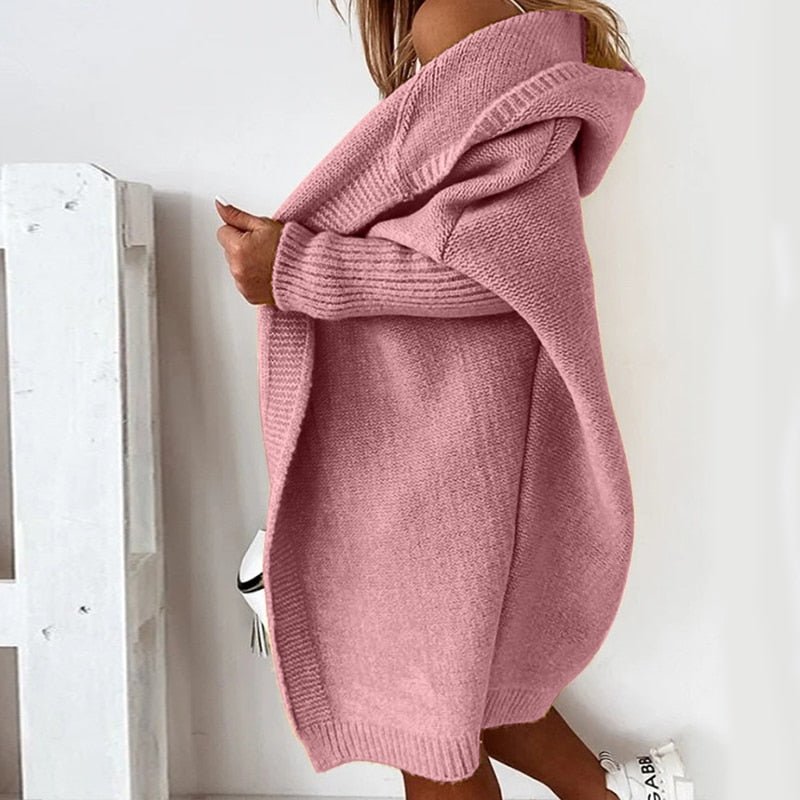 Lange Gebreide Vest met Capuchon Oversized Open Voorzijde Trui Dames