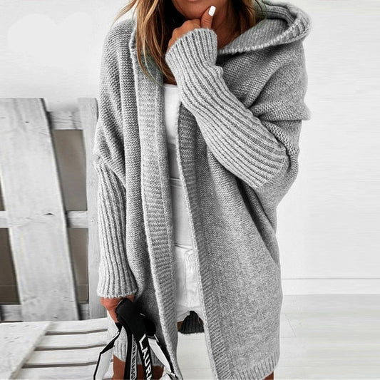 Lange Gebreide Vest met Capuchon Oversized Open Voorzijde Trui Dames