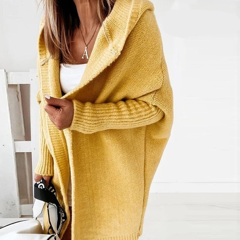 Lange Gebreide Vest met Capuchon Oversized Open Voorzijde Trui Dames