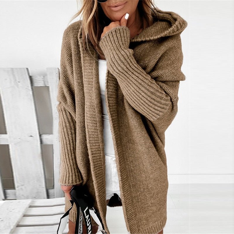 Lange Gebreide Vest met Capuchon Oversized Open Voorzijde Trui Dames