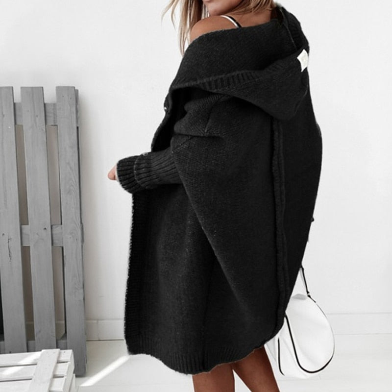 Lange Gebreide Vest met Capuchon Oversized Open Voorzijde Trui Dames