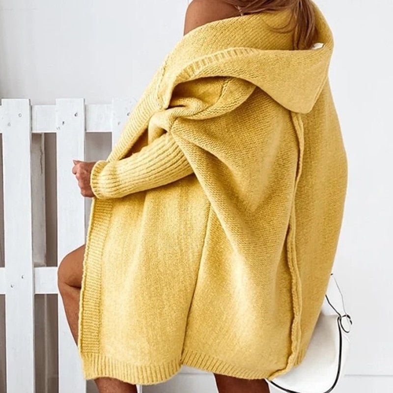 Lange Gebreide Vest met Capuchon Oversized Open Voorzijde Trui Dames