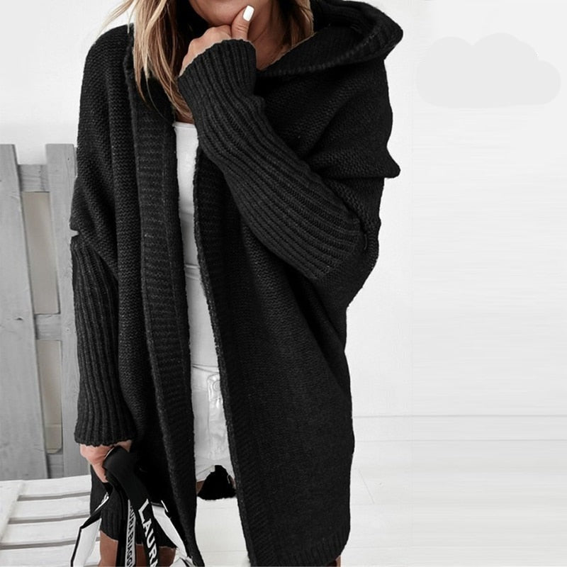 Lange Gebreide Vest met Capuchon Oversized Open Voorzijde Trui Dames