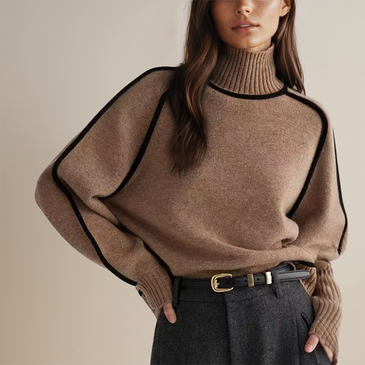 Dames Coltrui Chique Gebreide Pullover met Contrast Afwerking