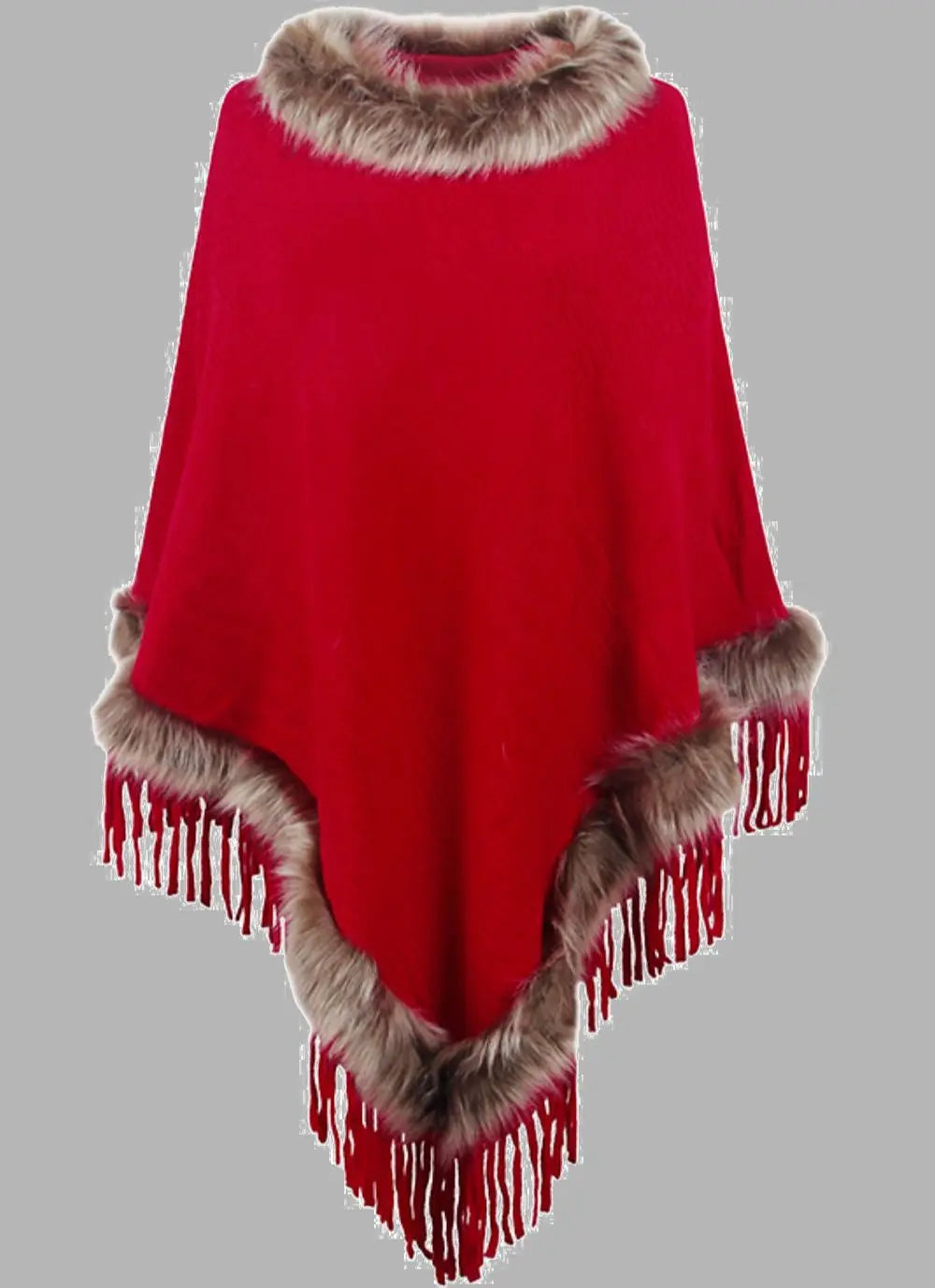 Chique Gebreide Winterponcho met Imitatiebont voor Dames