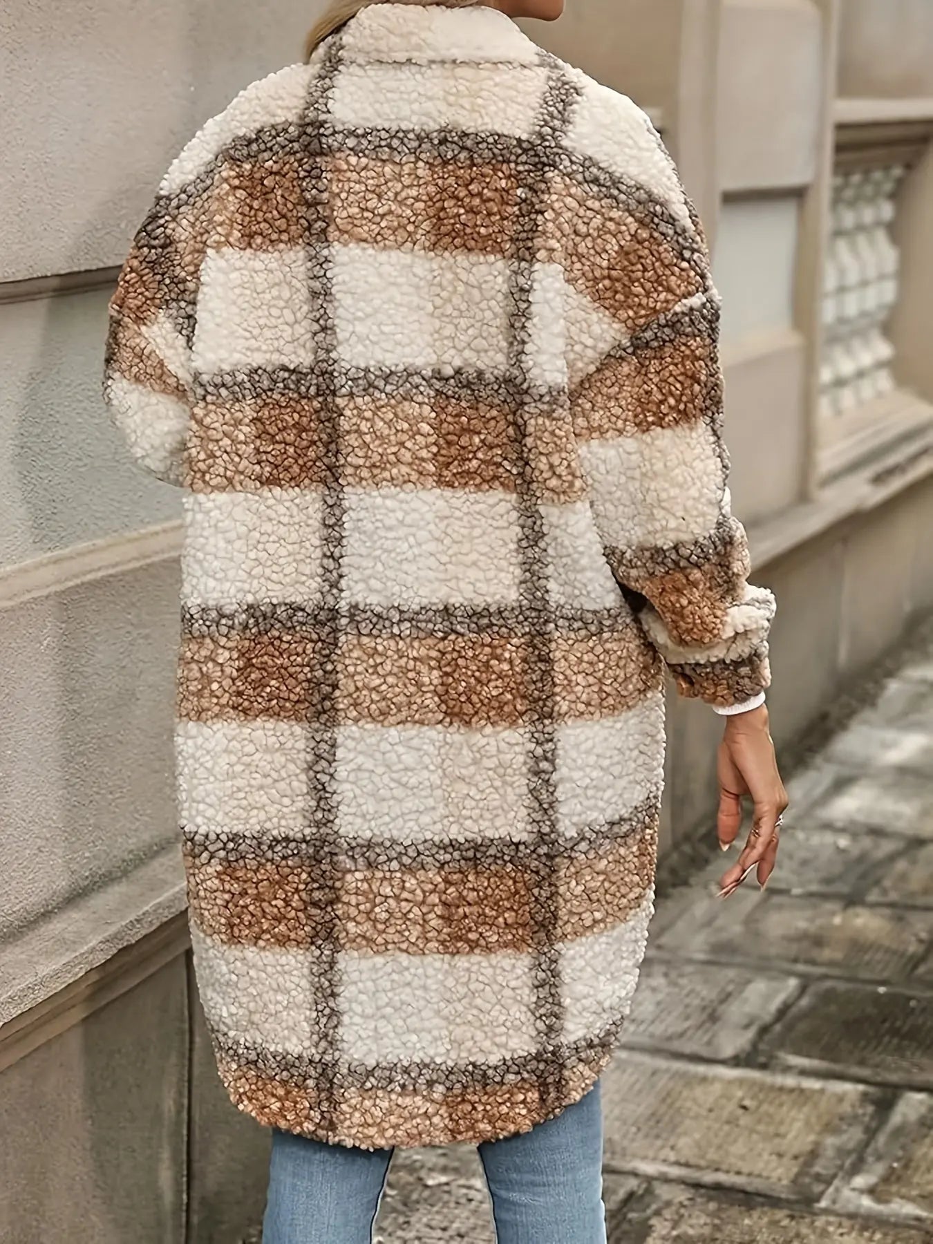 Geruite Fleece Winterjas Gezellige Streetwear Stijl voor Dames