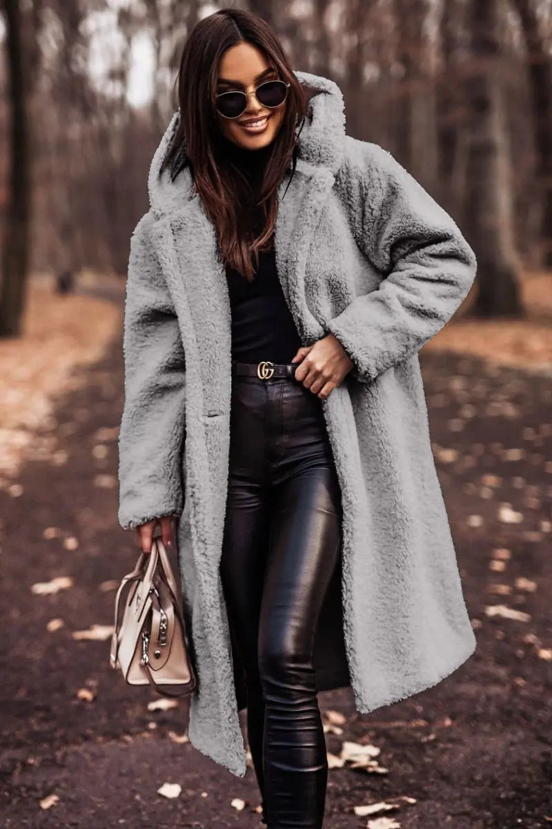 Lange Winterjas Gezellige Teddy Stijl Met Capuchon Dames