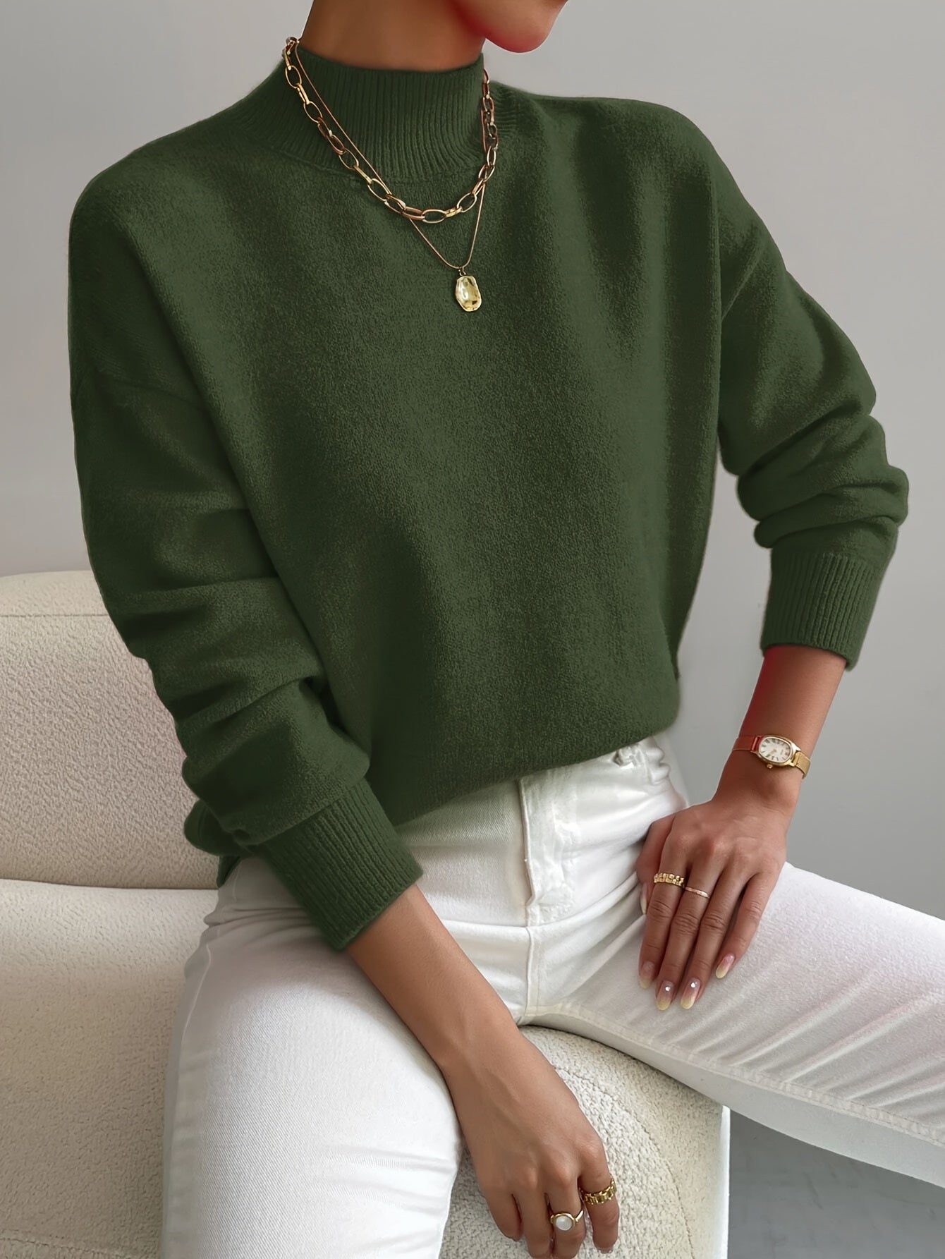 Gebreide Wintertrui met Hoge Hals voor Dames Elegante Stijl