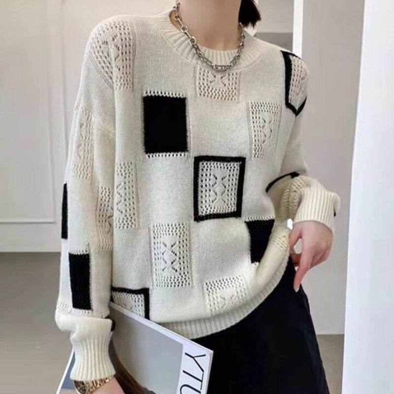 Dames Stijlvolle Gebreide Trui Trendy Blok Design Pullover