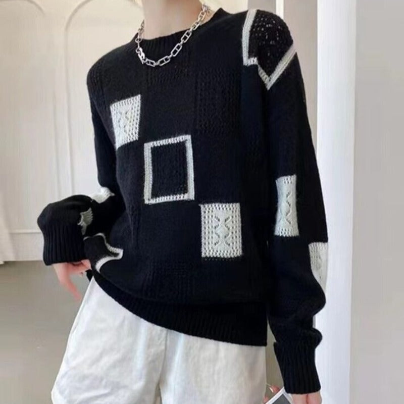 Dames Stijlvolle Gebreide Trui Trendy Blok Design Pullover