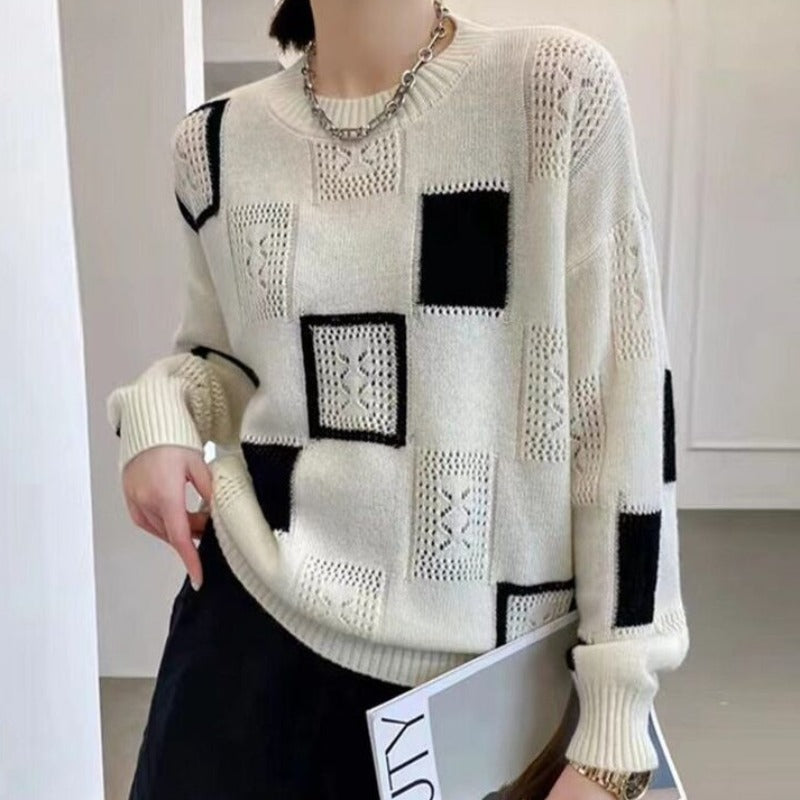 Dames Stijlvolle Gebreide Trui Trendy Blok Design Pullover