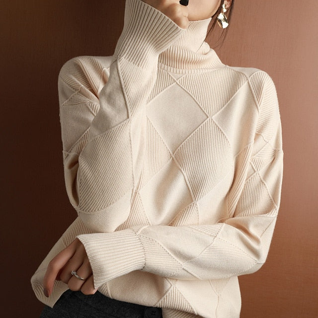 Coltrui Pullover Met Diamant Gebreid Patroon Dames
