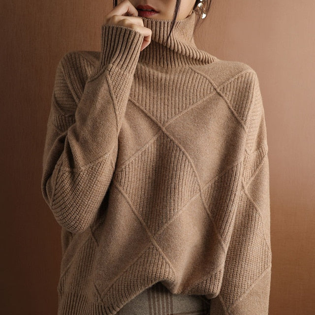 Coltrui Pullover Met Diamant Gebreid Patroon Dames