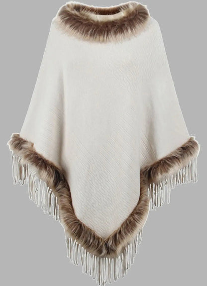 Chique Gebreide Winterponcho met Imitatiebont voor Dames